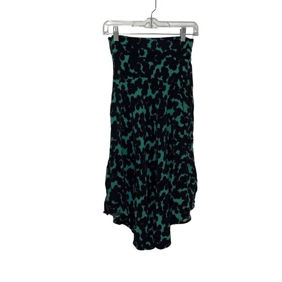 A.L.C. Silk Green & Black Abstract Print Asymmetrical Hem Midi Skirt Women's Siz - Picture 3 of 11